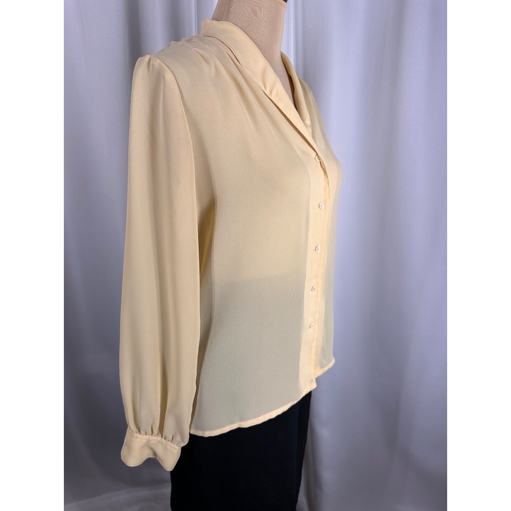 Christian Dior Vintage Yellow Chiffon Button Down Blouse Pleated Shoulder Size 6 - Picture 3 of 16